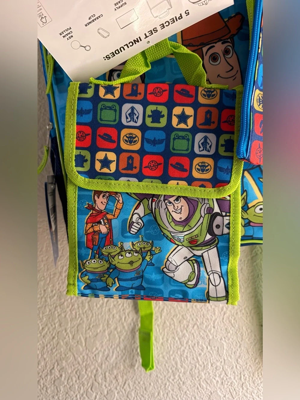 Toy Story Kids Backpack with Buzz & Woody - Bright Blue & Green 17”